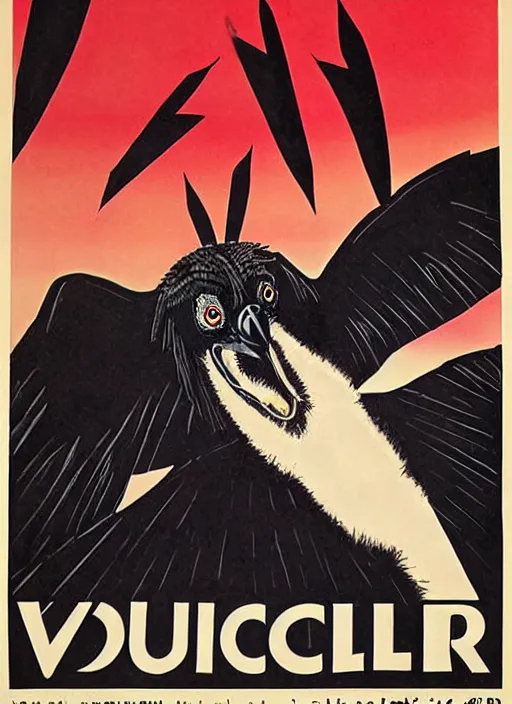 Image similar to balck Vulture with one lightning bolts in 1940s propaganda poster