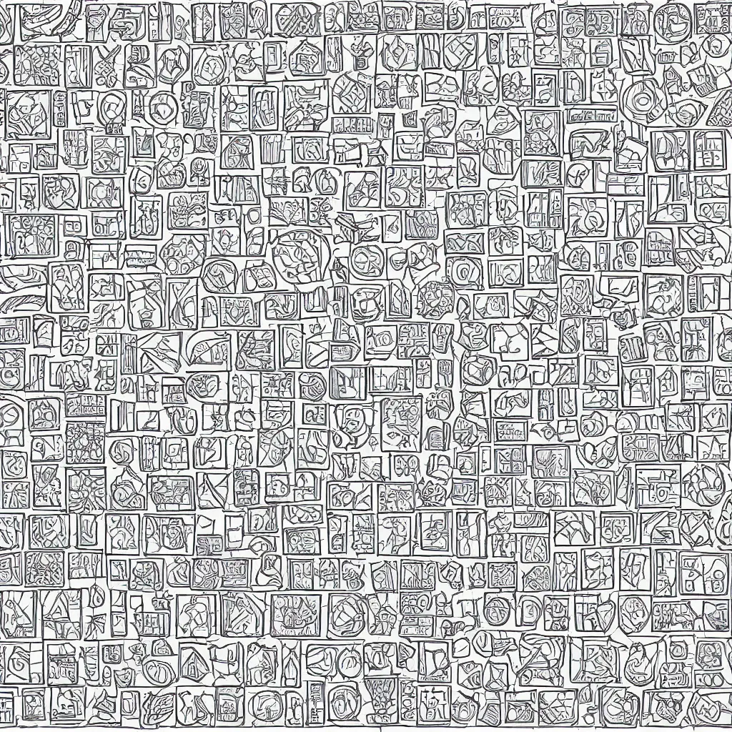 Image similar to lineart tileset of individual tiles from wizard's mind resource gathering game