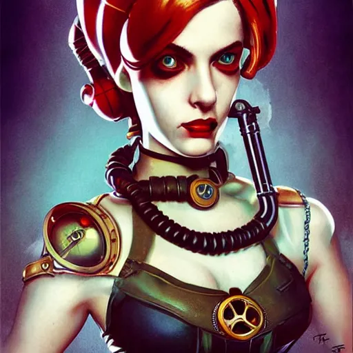 Image similar to lofi bioshock steampunk portrait of harley quinn, Pixar style, by Tristan Eaton Stanley Artgerm and Tom Bagshaw.