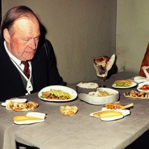 Image similar to Old photo of Harald V the king of Norway eating sushi