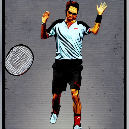 Image similar to Roger Federer, GTA poster, highly detailed