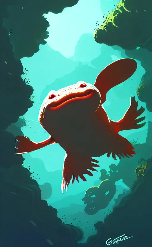 Prompt: axolotl, vector art, illustration, wide angle shot, by greg rutkowski