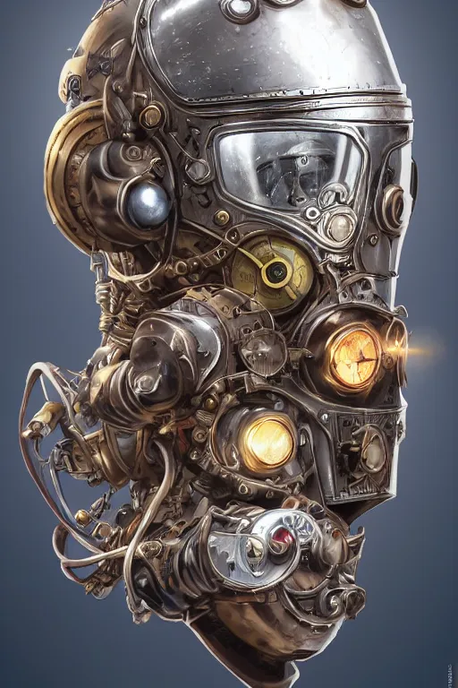 Image similar to steampunk helmet fantasy art mask robot ninja stylized digital illustration sharp focus, elegant intricate digital painting artstation concept art global illumination ray tracing advanced technology chaykin howard and campionpascale and cooke darwyn and davis jack