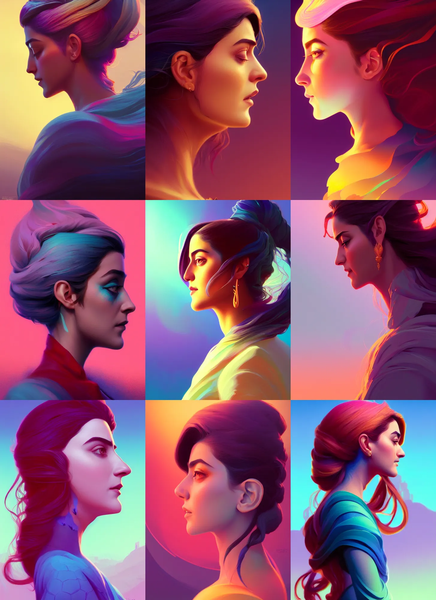 Prompt: side profile centered painted portrait, maya ali, wind wizard, gloomhaven, matte painting concept art, art nouveau, beautifully backlit, swirly vibrant color lines ripples, pastel colors, aesthetic octane render, 8 k hd resolution, by ilya kuvshinov and cushart krentz and gilleard james