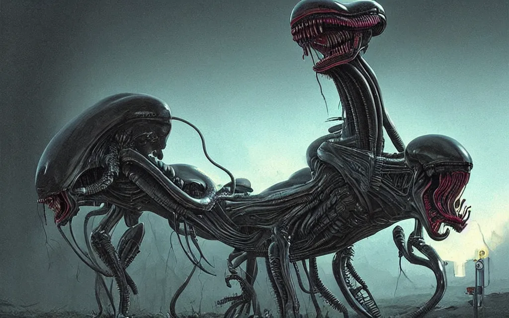 Prompt: A Xenomorph from the movie Alien. Digital art, Simon Stålenhag.