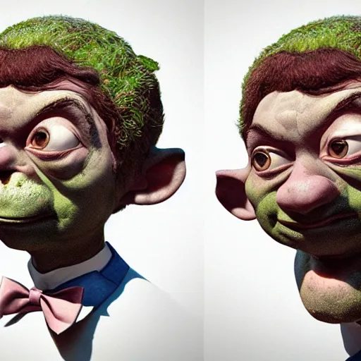 Image similar to Very very very very highly detailed epic central composition photo of Mr Bean as Shrek face, intricate, extremely detailed, digital painting, smooth, sharp focus, illustration, happy lighting, incredible art by Brooke Shaden, artstation, concept art, Octane render in Maya and Houdini