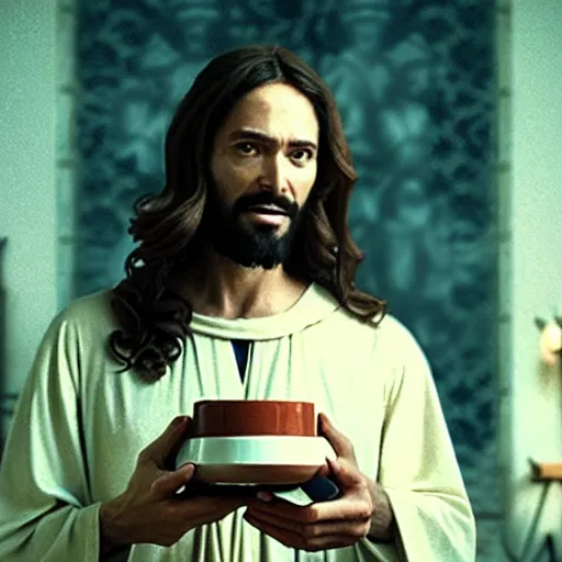 Prompt: Jesus holding the holy grail, cinematic masterpiece, warm atmosphere, very sharp and detailed image