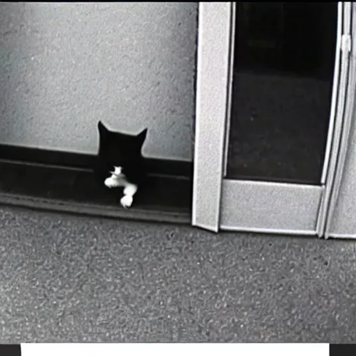 Prompt: security cam footage of a cat robbing a bank