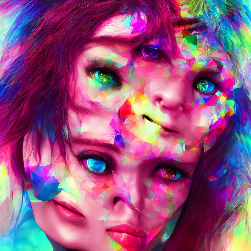 Image similar to chromatic 3D geometry, candy eyes, matte bright highly detailed, epic, 3D render, digital art, artstation, 8K artistic photography, photo-realistic, by Hiroya Oku, Jenny Seville, Salvador Dali, Francis Bacon, WLOP