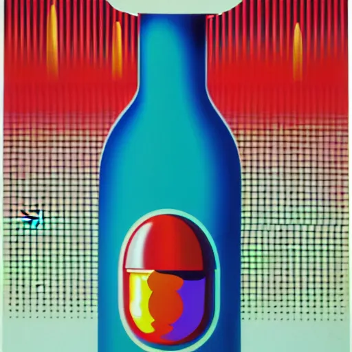 Image similar to chrome soda bottle by shusei nagaoka, kaws, david rudnick, airbrush on canvas, pastell colours, cell shaded, 8 k