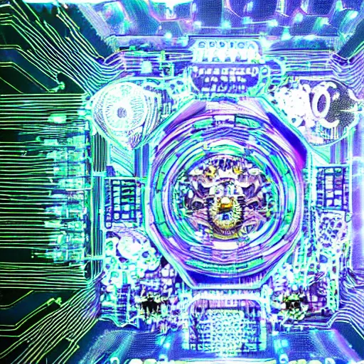 Image similar to bioluminescent ancient cybernetic quantum computer, sharp focus, hyper detailed masterpiece
