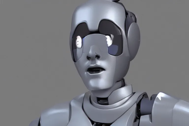 Image similar to a robot with the face of justin bieber, photograph, blender render,