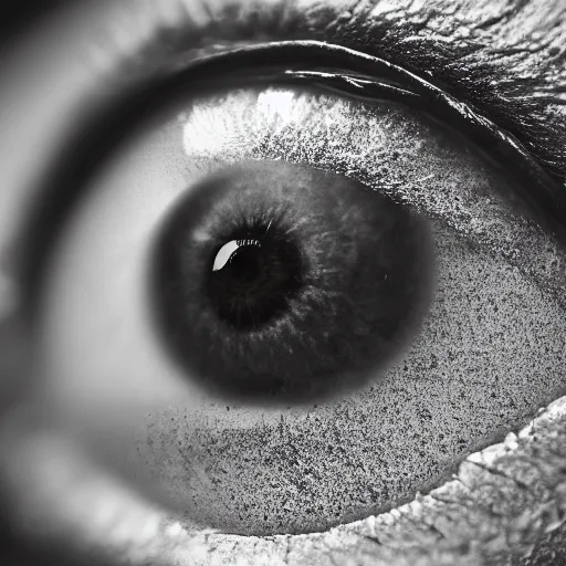 Prompt: detailed 4k photo of a grey eye