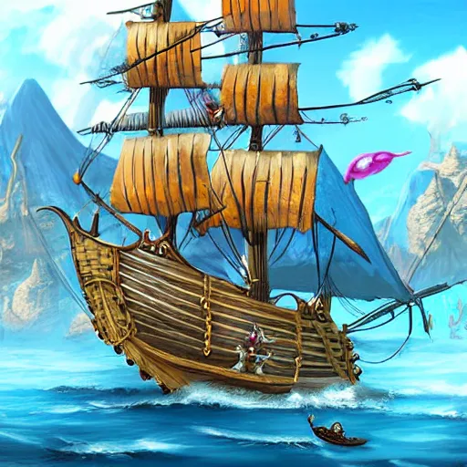 Image similar to pirate ship fly nekclace clothing fashoin village pretty place landscape concept art City fantasy artwork