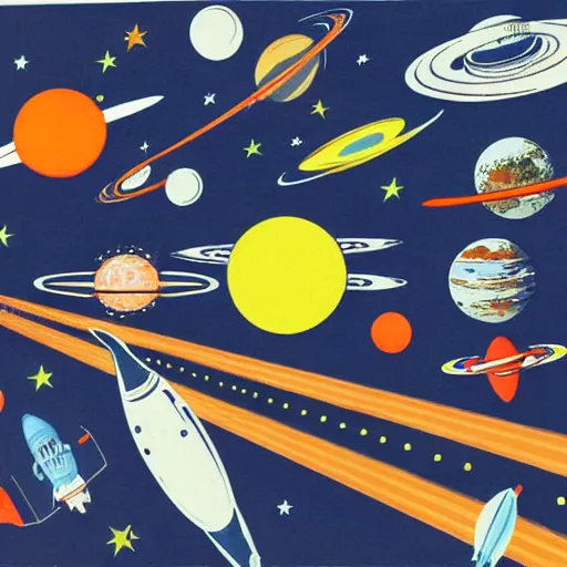 Image similar to A mid-century modern collage of Space Travel.