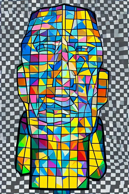 Image similar to cubist moai statue cutout digital illustration cartoon colorful beeple