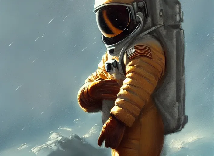 Image similar to a sad alone astronaut, wide shot, concept art oil painting by Jama Jurabaev, extremely detailed, brush hard, artstation