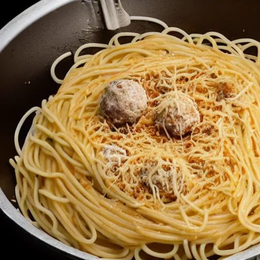 Image similar to On top of spaghetti, All covered with cheese, I lost my poor meatball, When somebody sneezed, It rolled off the table, And onto the floor, And then my poor meatball, Rolled out of the door. music video key vfx shot for new single by lil wayne