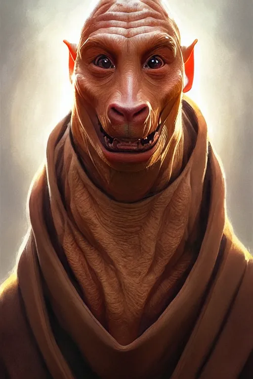 Image similar to vladimir putin as jar jar binks from star wars, realistic portrait, symmetrical, highly detailed, digital painting, artstation, concept art, smooth, sharp focus, illustration, cinematic lighting, art by artgerm and greg rutkowski and alphonse mucha