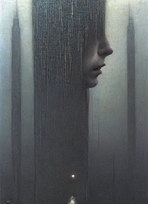 Image similar to beksinski, bladerunner, hyperrealism, intricate detailed