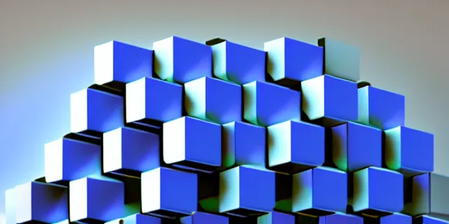 Image similar to a computer generated image of a cube surrounded by smaller cubes, a computer rendering by stanley twardowicz, shutterstock contest winner, computer art, rendered in cinema 4 d, quantum wavetracing, rendered in maya