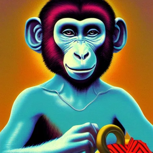 Prompt: vaporwave monkey by Greg Hildebrandt