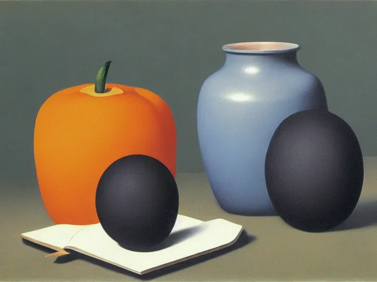 Image similar to common objects, painting by rene magritte, high detail, high resolution