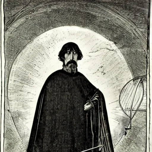 Prompt: giordano bruno looking at the cosmos