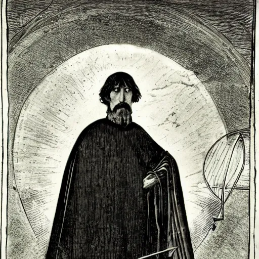 Image similar to giordano bruno looking at the cosmos