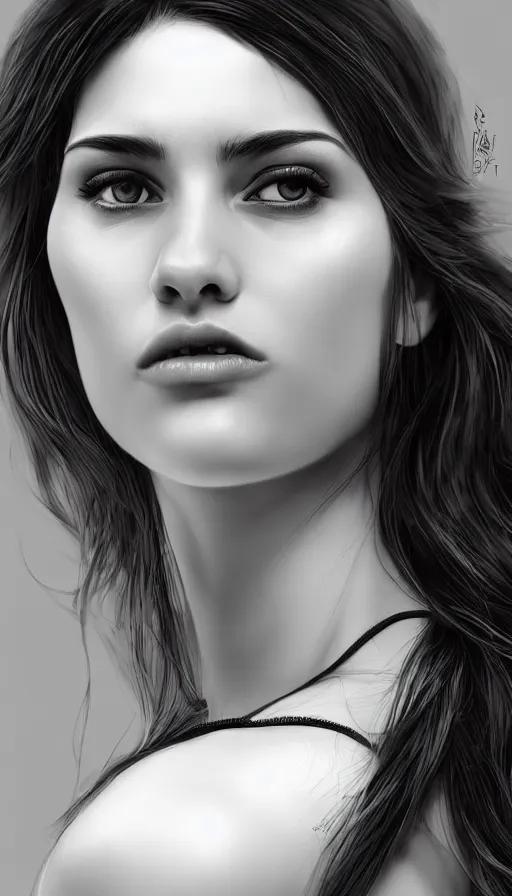 Image similar to up close portrait of a beautiful woman in black and white, photorealistic, upper body, art by diego fazio and diegoKoi and artgerm, concept art, hyper sharp focus, 8k highly detailed