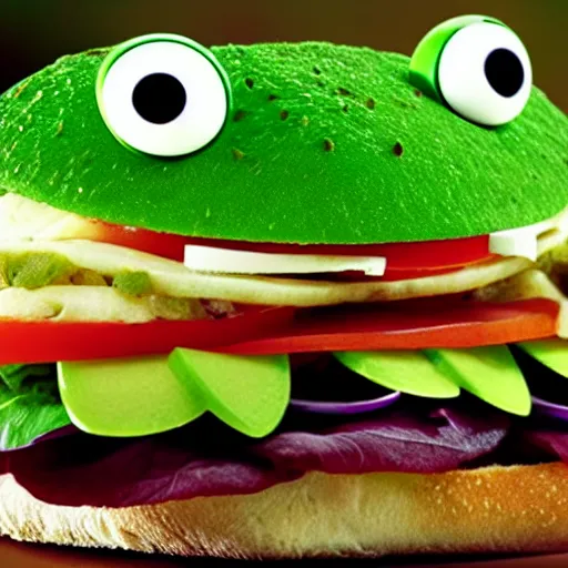 Image similar to promotional shot of the new frog sandwich from subway,