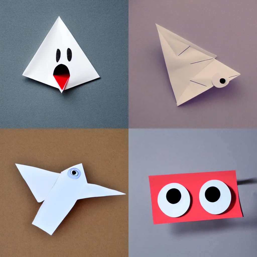 Prompt: cute paper airplane character with googly eyes