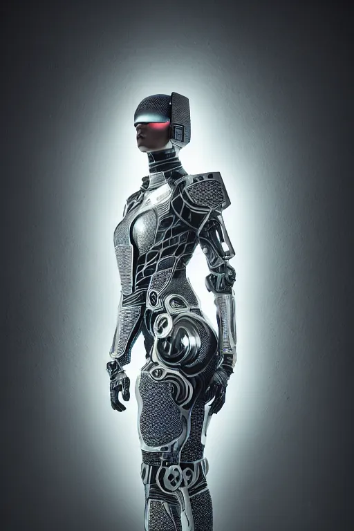 Image similar to beautifull cyberpunk woman model, wearing organic ceramic fractal armor, luxury materials, symmetrical, cinematic, elegant, professional studio light, real dlsr photography, sharp focus, 4 k, ultra hd, sense of awe, high fashion