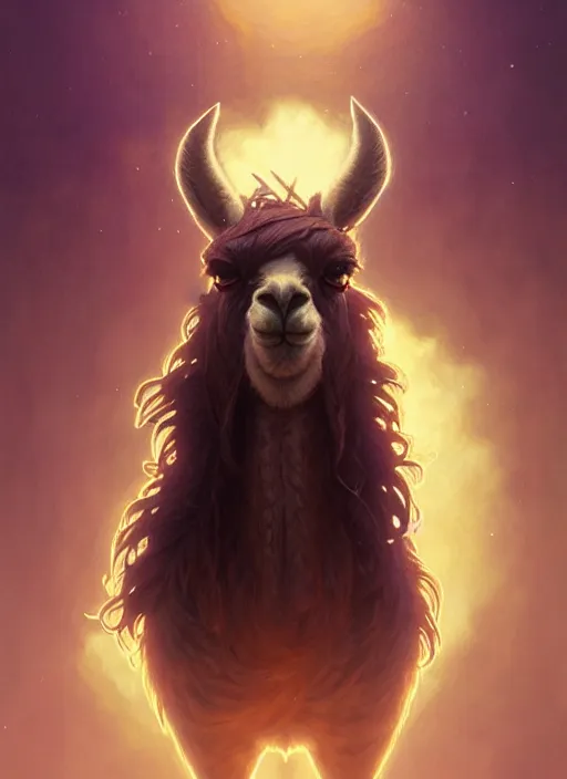 Image similar to Highly detailed portrait of Llama, Stephen Bliss, unreal engine, fantasy art by Greg Rutkowski, Loish, Rhads, ferdinand knab, Makoto Shinkai and Lois van baarle, ilya kuvshinov, rossdraws, Tom Bagshaw, alphonse mucha, global illumination, radiant light, detailed and intricate environment