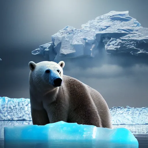 Image similar to polar bear on iceberg in marsphotorealistic, high resolution,, trending on deviantart, hdr, hyper detailed, insane details, intricate, elite, ornate, dramatic lighting