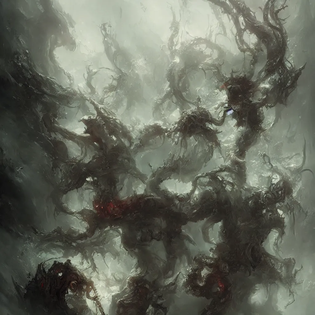 Image similar to lovecraftian horror by wlop, greg rukowski, ruan jia, horrifying