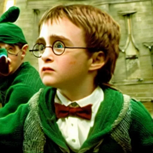 Image similar to Movie still of Harry Potter as a Slytherin
