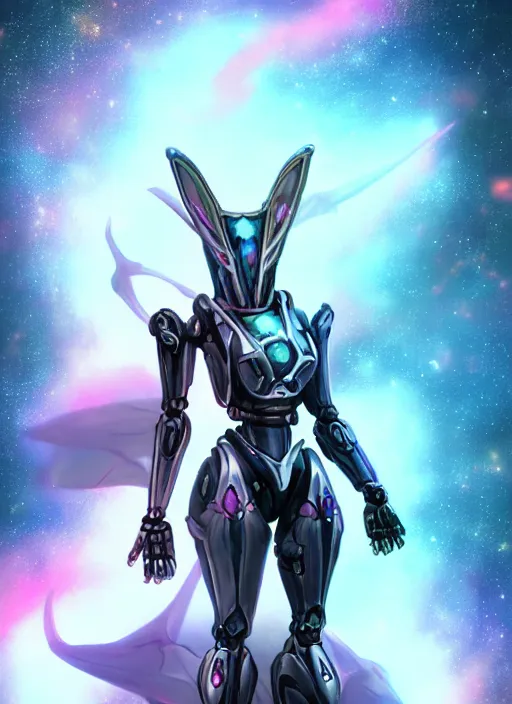 Image similar to cinematic shot, cosmic sized perfectly proportioned stunning beautiful hot anthropomorphic robot female mecha dragon, female dragon head, silver, fuschia flesh, floating in empty space, nebula sized, larger than galaxies, holding a tiny galaxy, epic proportions, epic size, epic scale, furry art, dragon art, giantess art, warframe fanart, furaffinity, deviantart