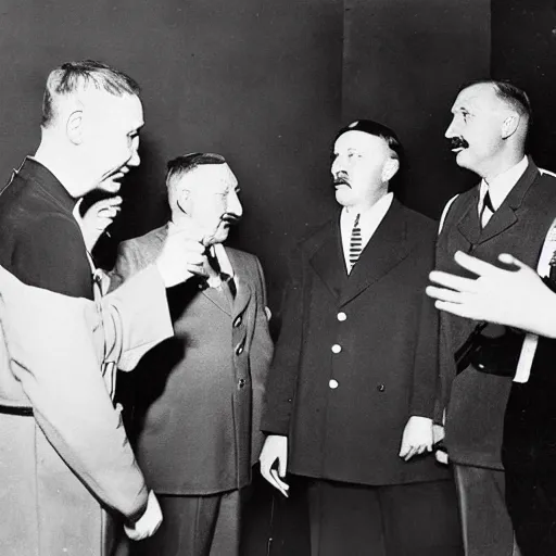 Prompt: hitler congregating with modern hip hop artists, recording in front of a studio microphone, shot on iphone