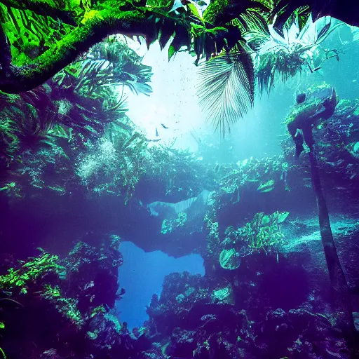 Prompt: an underwater rainforest