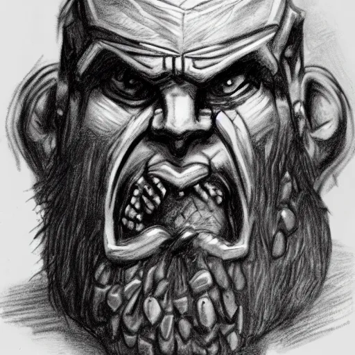 Prompt: chaos dwarf smith from warhammer fantasy : : head and torso portrait drawing