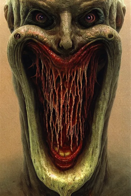 Image similar to perfectly - centered horror portrait - photograph of a brutal scary terrifying ugly monstrous alien goblin creature real life portrait by beksinski and jean delville, slimy pus oozing specular, unreal engine 5, photorealism, hd quality, 8 k resolution, cinema 4 d, hdr dramatic cinematic lighting