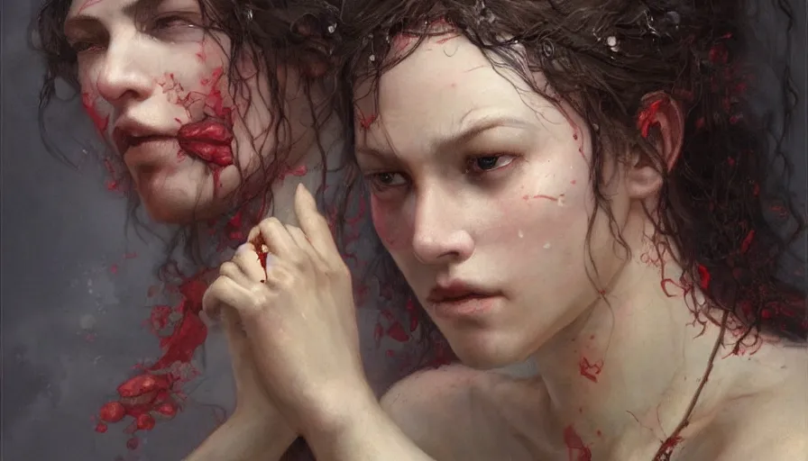 Image similar to epic masterpiece ignorance, drama, sweaty skin, hyperrealistic, octane render, cinematic, beautiful face and flawless skin, perfect hands, 5 fingers, ruby by Edgar Maxence and Ross Tran and Michael Whelan, Legends of Runeterra