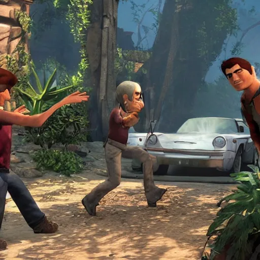 Image similar to a still of from the movie a bug's life crossover with the game uncharted 2 : among thieves