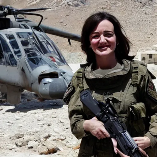 Prompt: Photo of Sheryl Sandberg, JSOC operator in Afghanistan