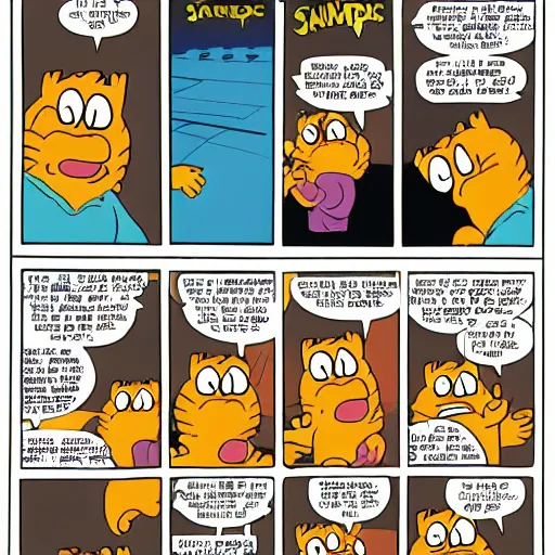 Image similar to garfield comic, garfield eats jon