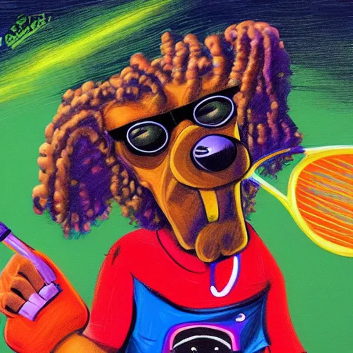 Prompt: snoop dogg tennis, ball monster ,tennis ball, colorful, digital art, fantasy,chalk, magic, trending on artstation, ultra detailed, professional illustration by Basil Gogos