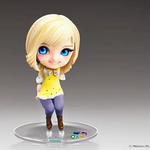 Prompt: a cute figurine of a beautiful blonde woman with blue eyes gaming on xbox