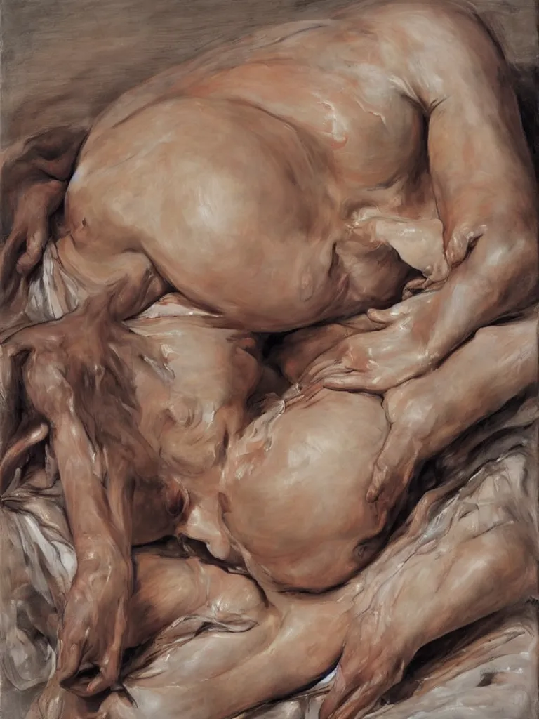 Prompt: Jenny Saville female body on a bed