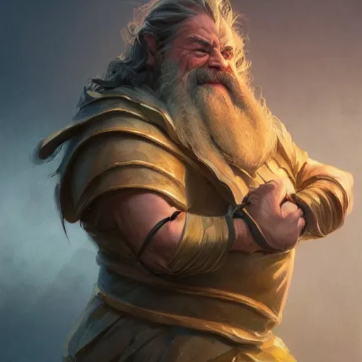 Prompt: portrait of a dwarf holding in two hands the beautiful humongous raw, unrefined gold nugget with organically sculpted lines, realistic, beautiful, fantasy art, dnd, lord of the rings, mid - shot, moody lighting, by greg rutkowski, wlop, artgerm, concept art, sharp focus, ray tracing